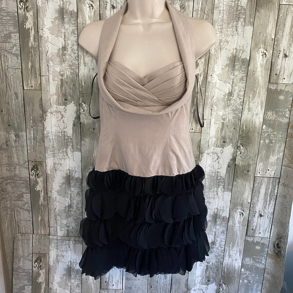 Black halo tan and black ruffle dress 2